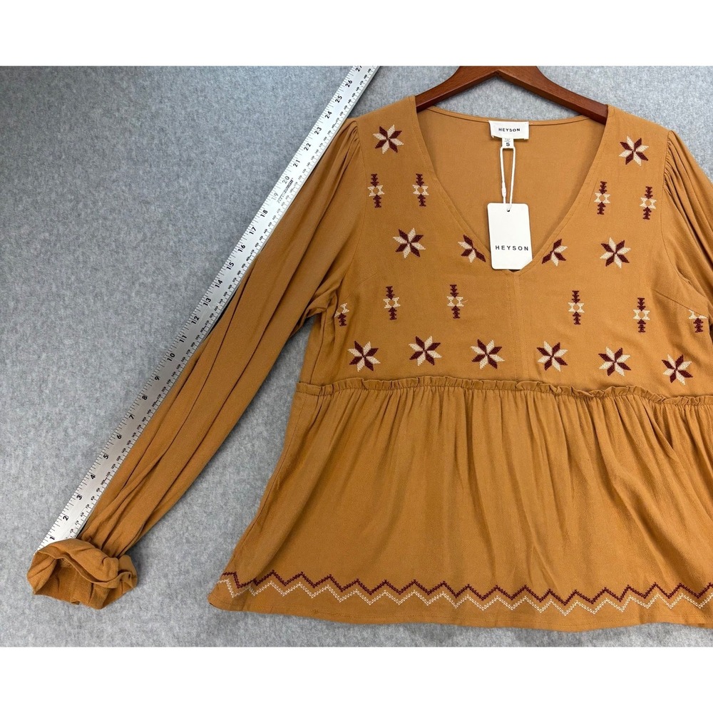 NWT HEYSON V NECK EMBROIDERED BABYDOLL BLOUSE Cider embroidered lightweight boho - Picture 9 of 11